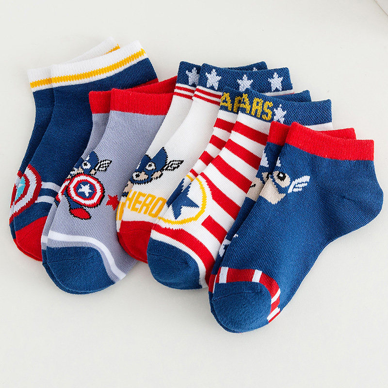 男童袜子纯棉春秋筒袜儿童中大美国队长卡通通棉儿童袜子016岁