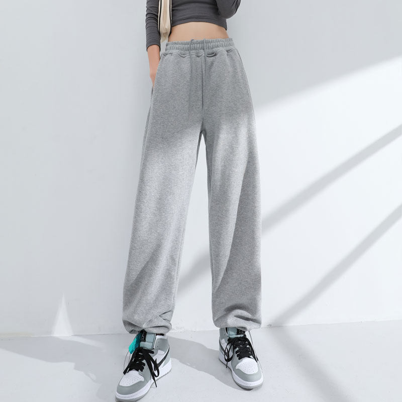 灰色运动裤女春秋宽松束脚薄款直筒ins潮卫休闲裤