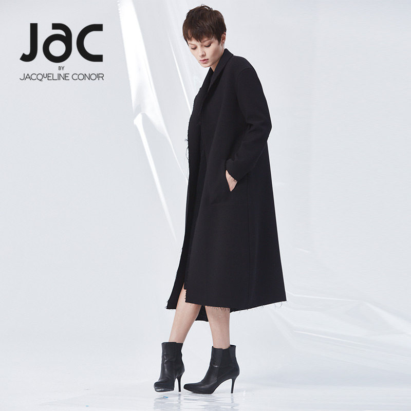 jac女装简约不对称大衣女中长款风衣春秋宽松显瘦休闲外套gc08066