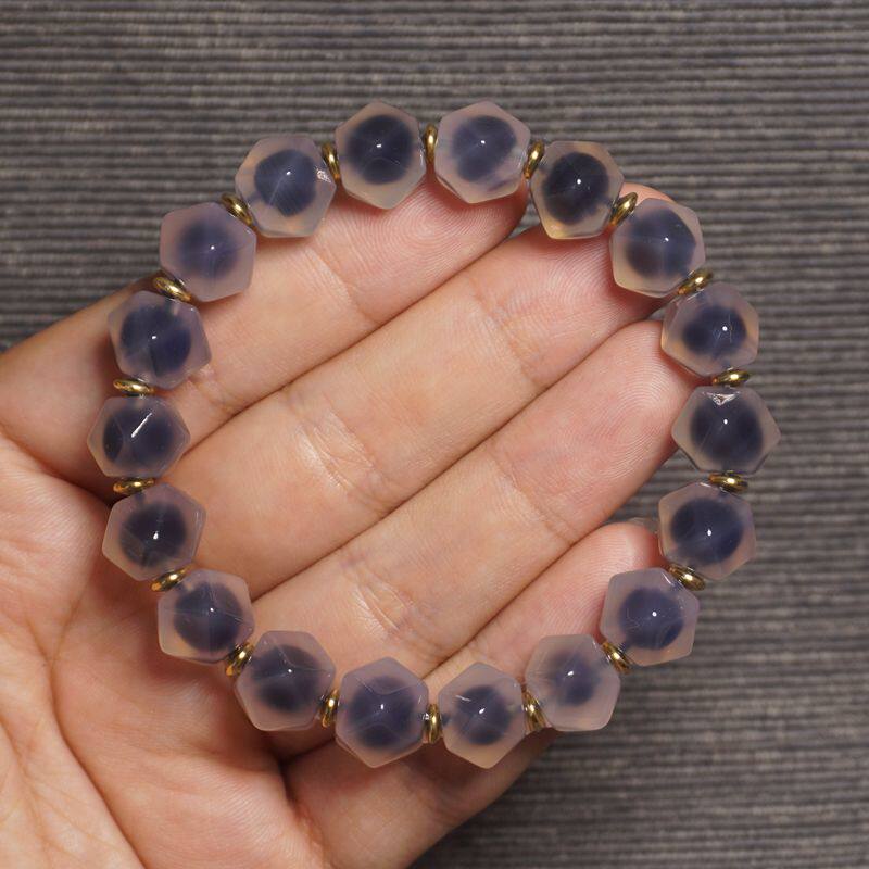 中国天然一线药师玛瑙11mm藏蓝沁高冰透八棱手链
