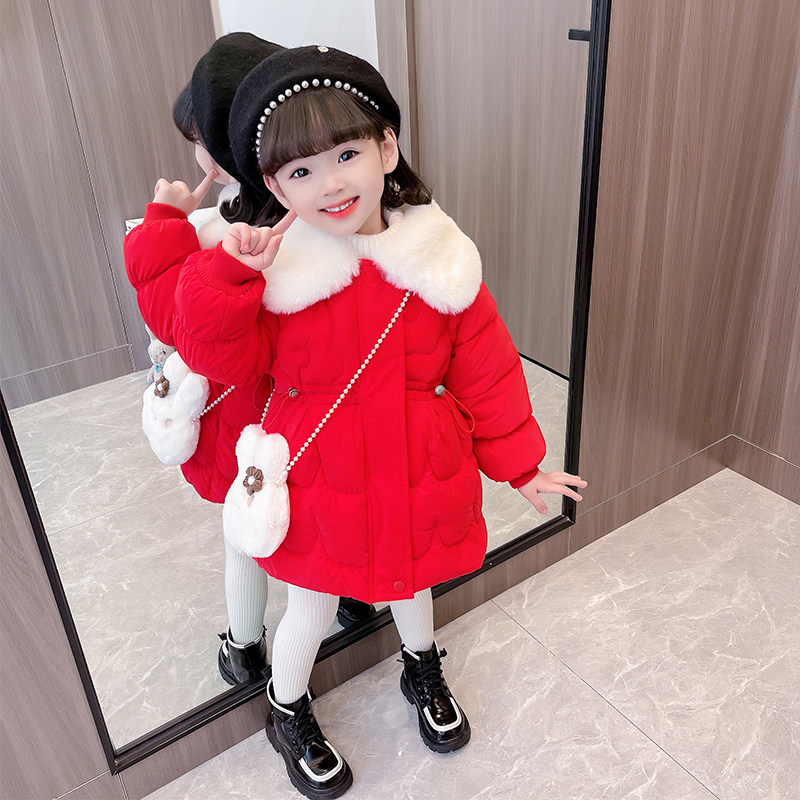 女童棉服冬装2022新款洋气儿童红色棉袄外套棉袄