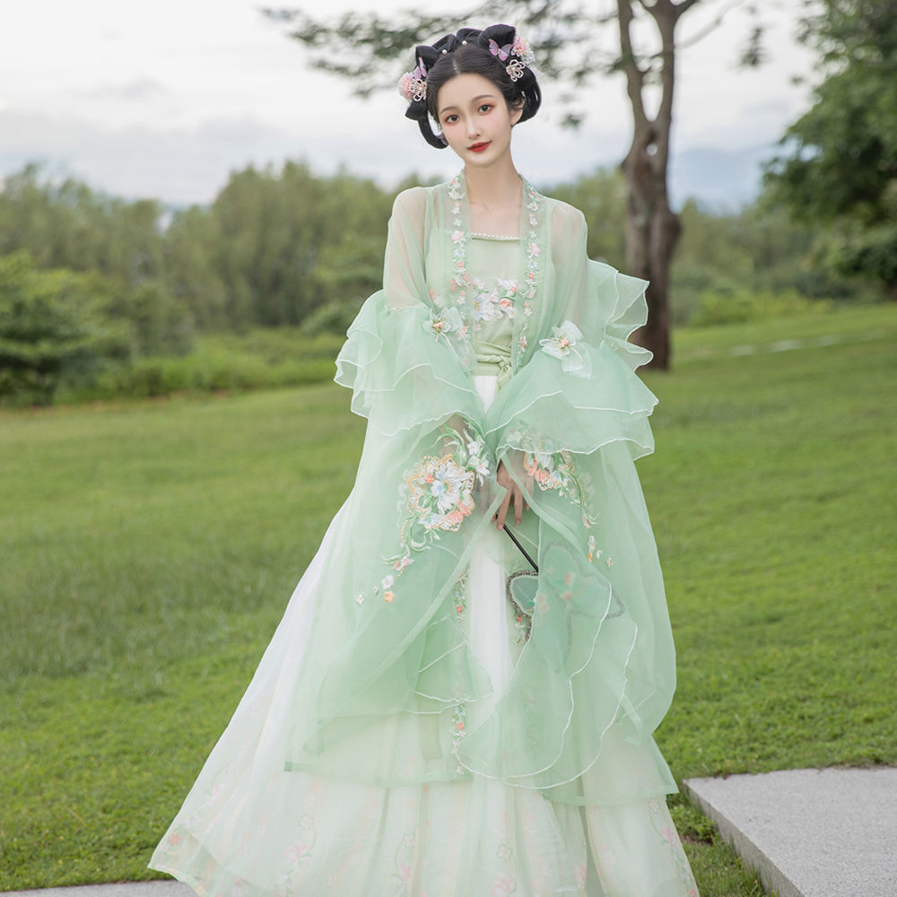 汉青月【茉雨霖铃】原创汉服刺绣大袖衫绣花对襟长衫宋制女春夏款