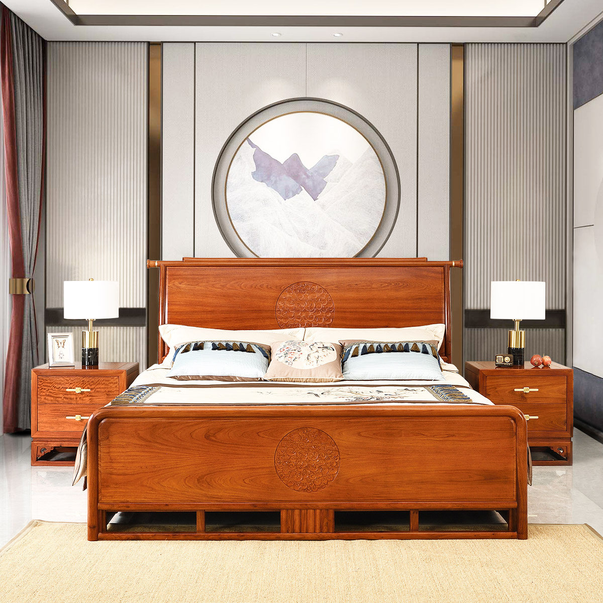 苏素私人定制国标红木木床缅甸花梨双人床高箱储实木床