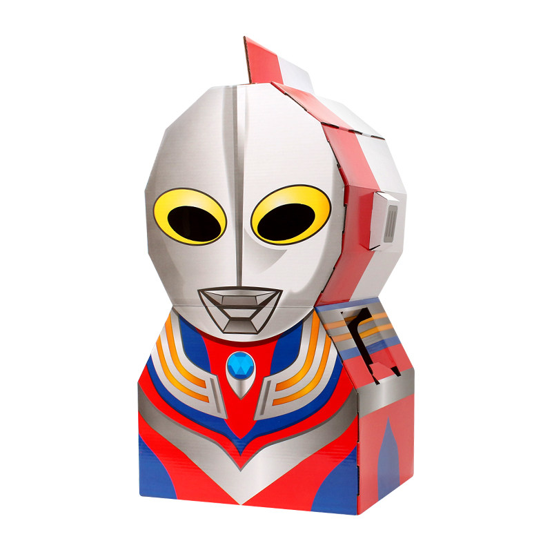 儿童diy手工凹凸曼纸箱模型纸壳制作玩具可穿白模填色