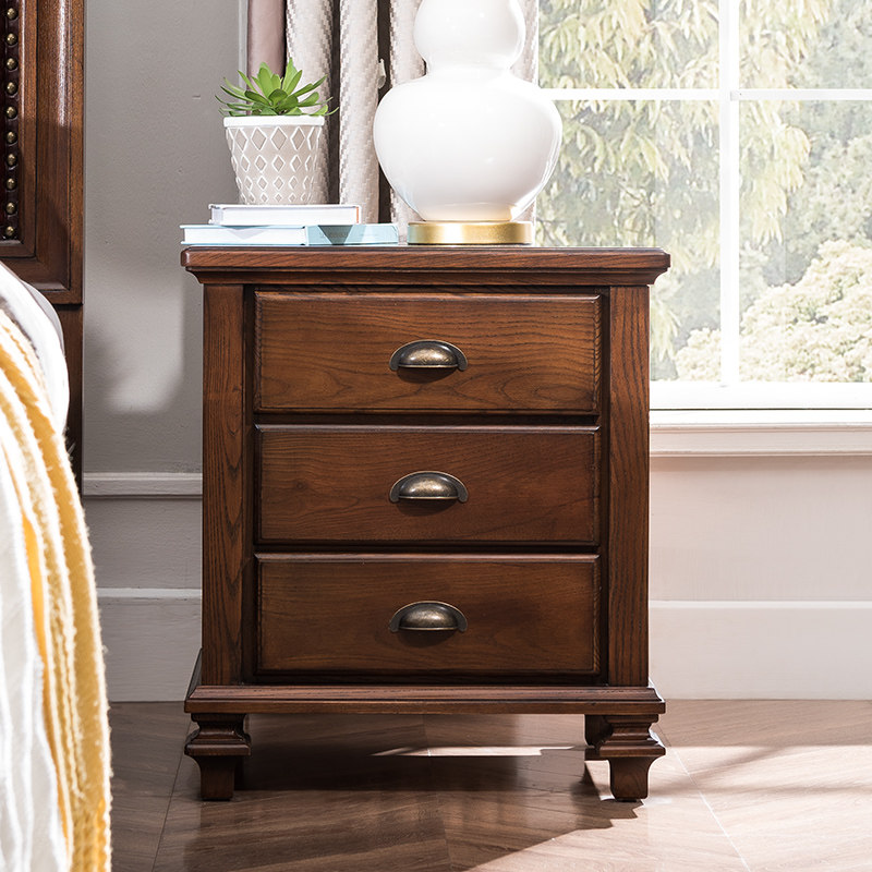 床头柜美式乡村复古卧室实木小型简约抽屉白蜡床头柜