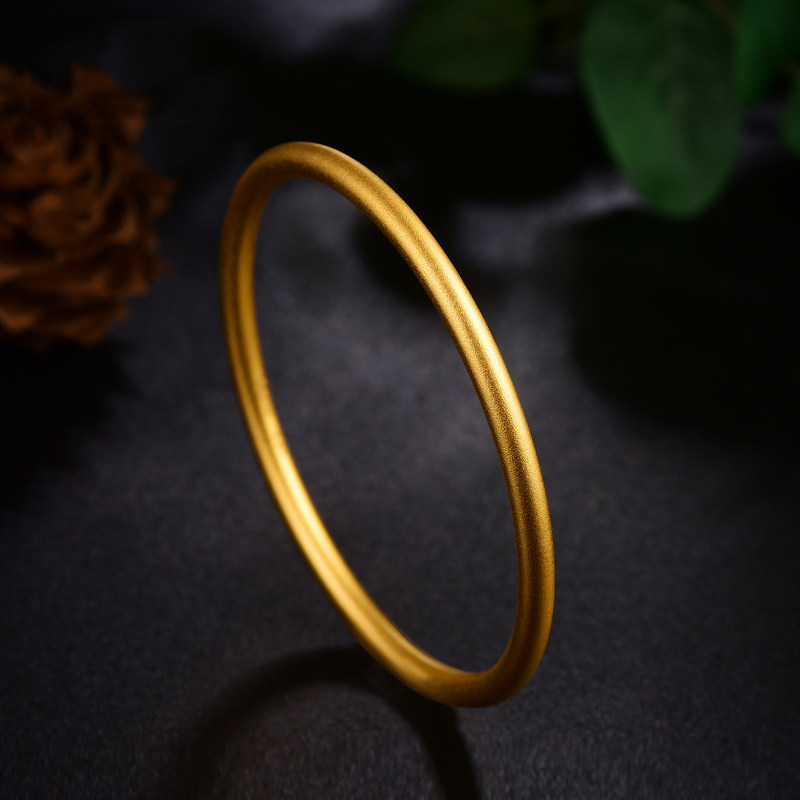 希迪奥金包银古法黄金素圈手镯足银镀金闭口手镯