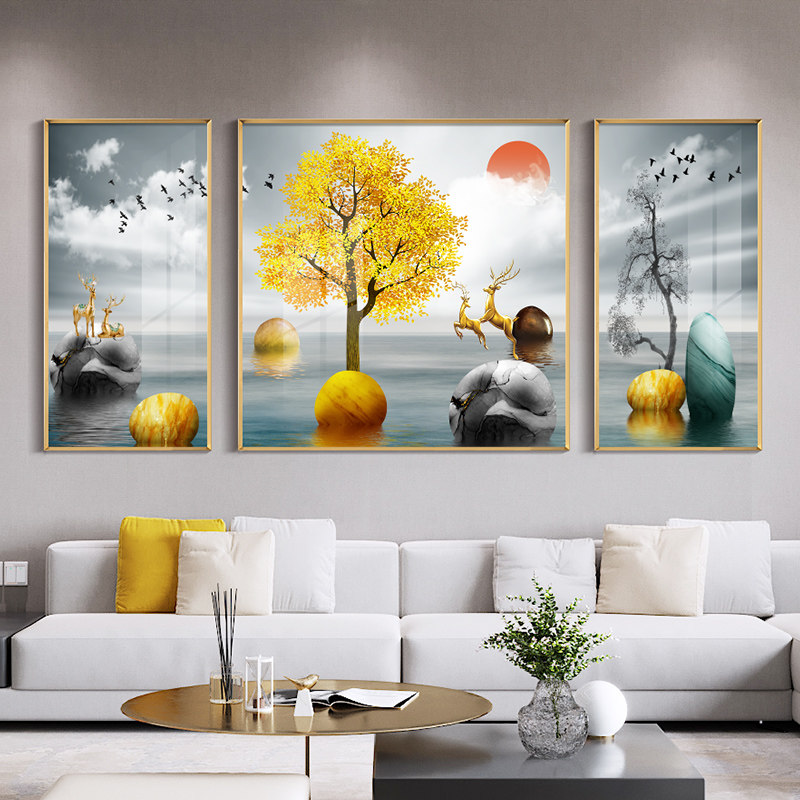 石来运转客厅装饰画沙发背景墙三联现代简约大气轻奢挂画现代装饰画