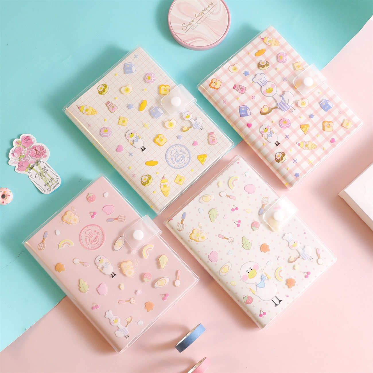 可爱插画多功能记事本唯美卡通日记本按扣胶套本时尚日记本