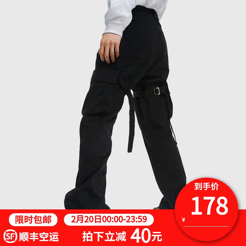 OLD ORDER Bondage Cargo Pants国潮微喇叭裤工装裤潮牌绑带裤子
