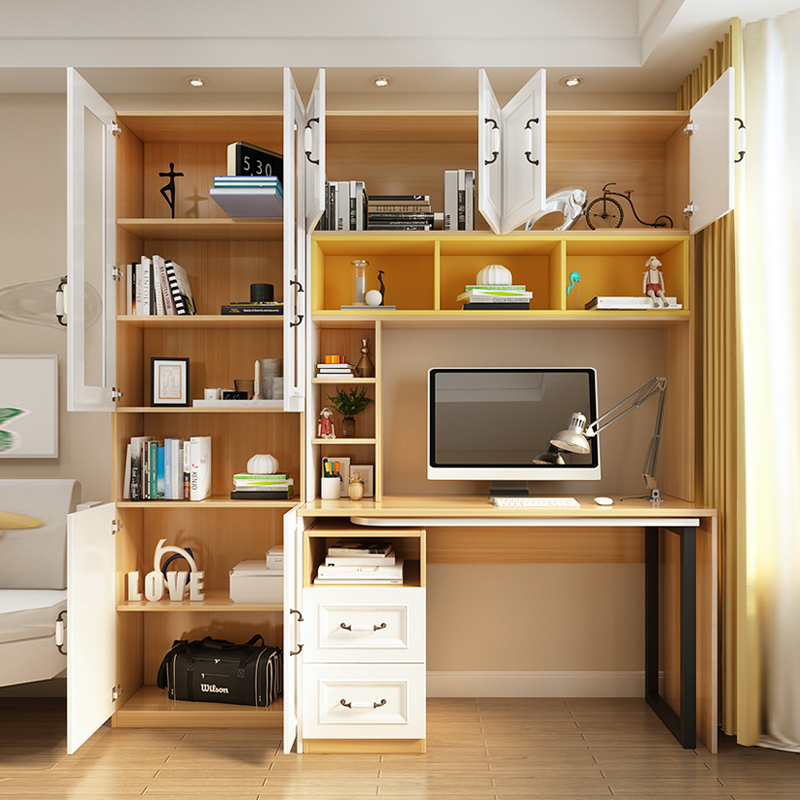 衣柜实木办公桌办公学习简约书架木色电脑桌书柜电脑桌