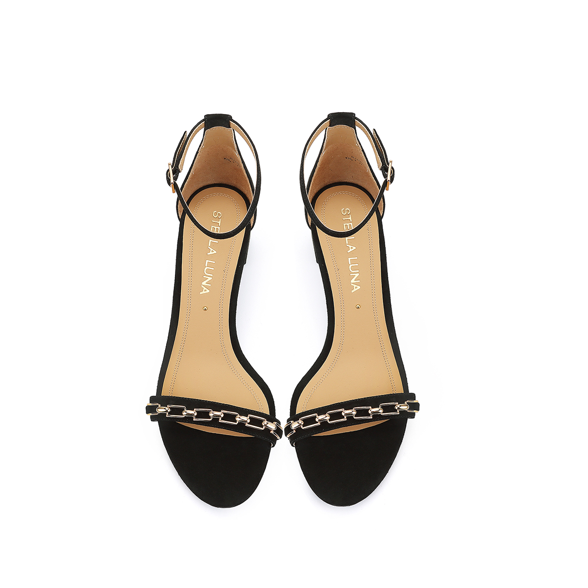 stellaluna女鞋春夏新款露趾金属链条一字带粗时装凉鞋