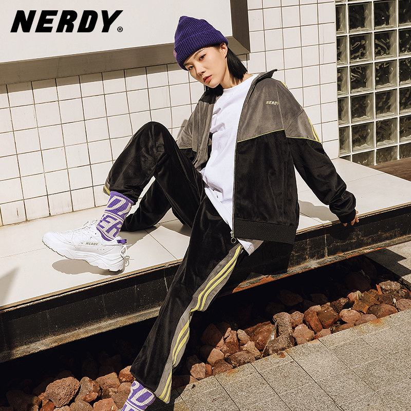 nerdy正品春季新款丝绒情侣套装ins时尚两件休闲运动套装