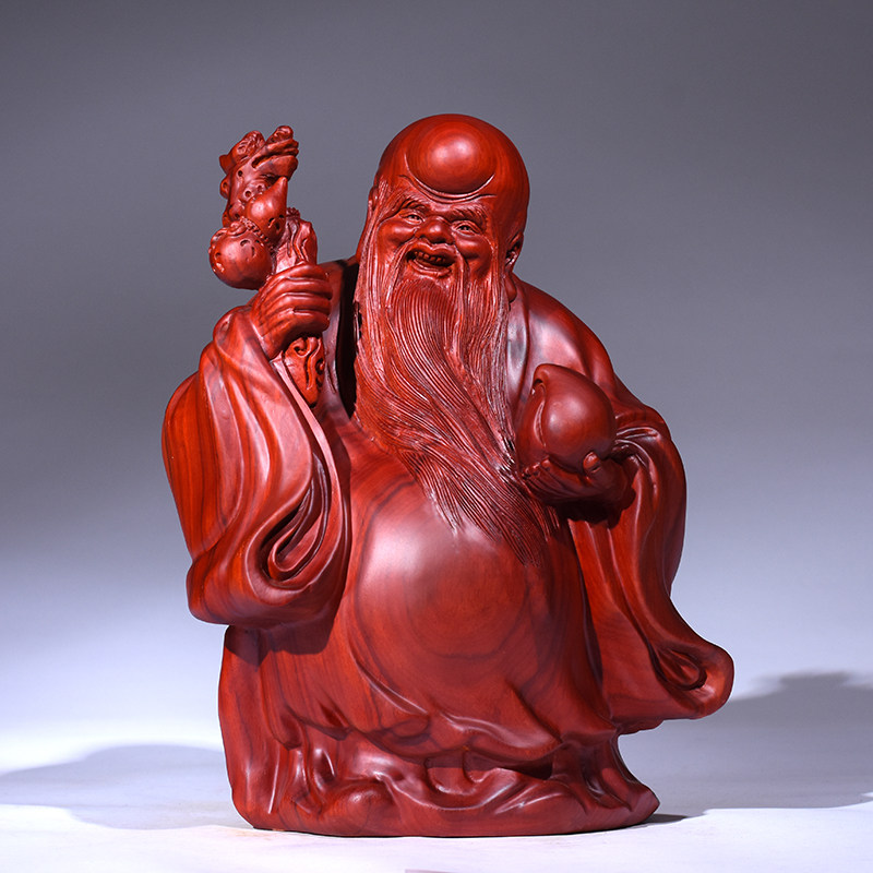红花花梨木雕雕刻老寿星摆件家居客厅装饰装饰工艺摆件