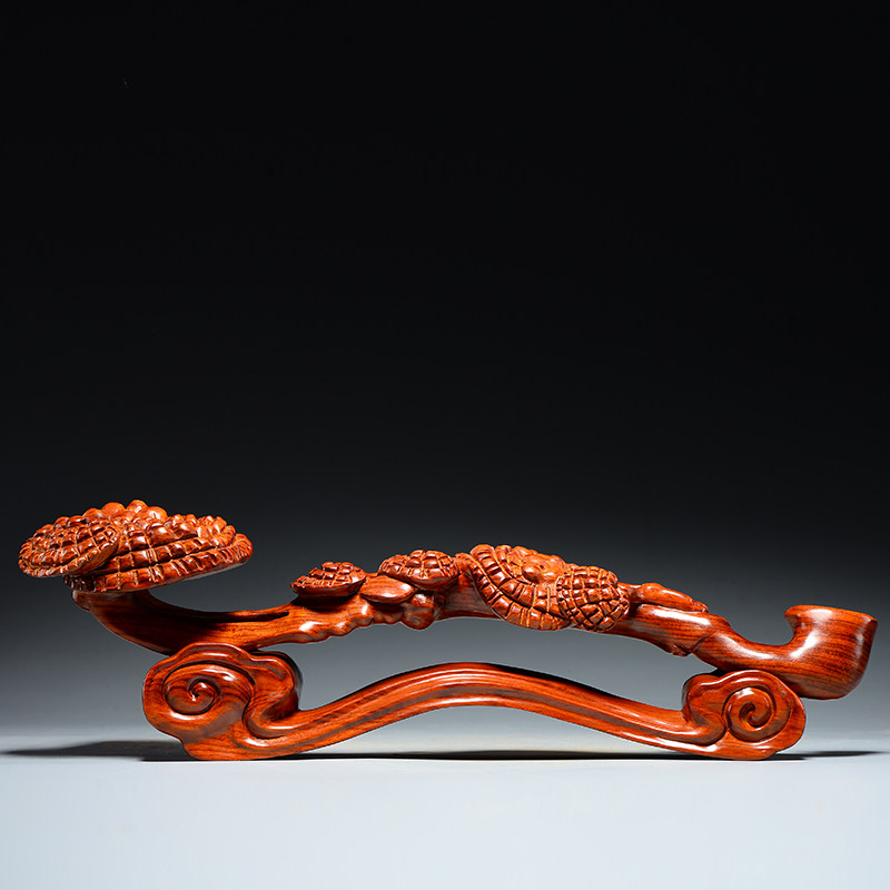 花梨木雕雕刻灵芝如意摆件红木工艺品家居客厅摆件