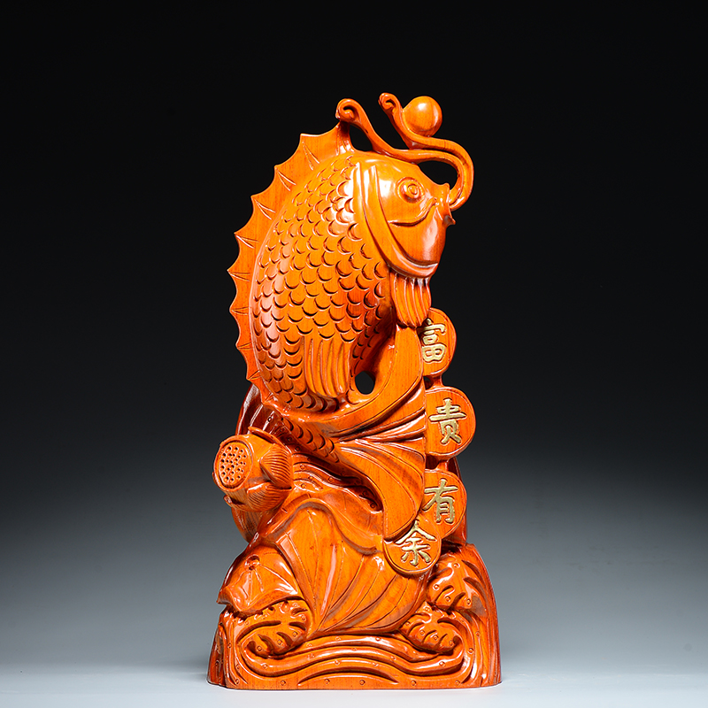 花梨木雕雕刻富贵有余摆件家居公司店铺金龙鱼装饰摆件