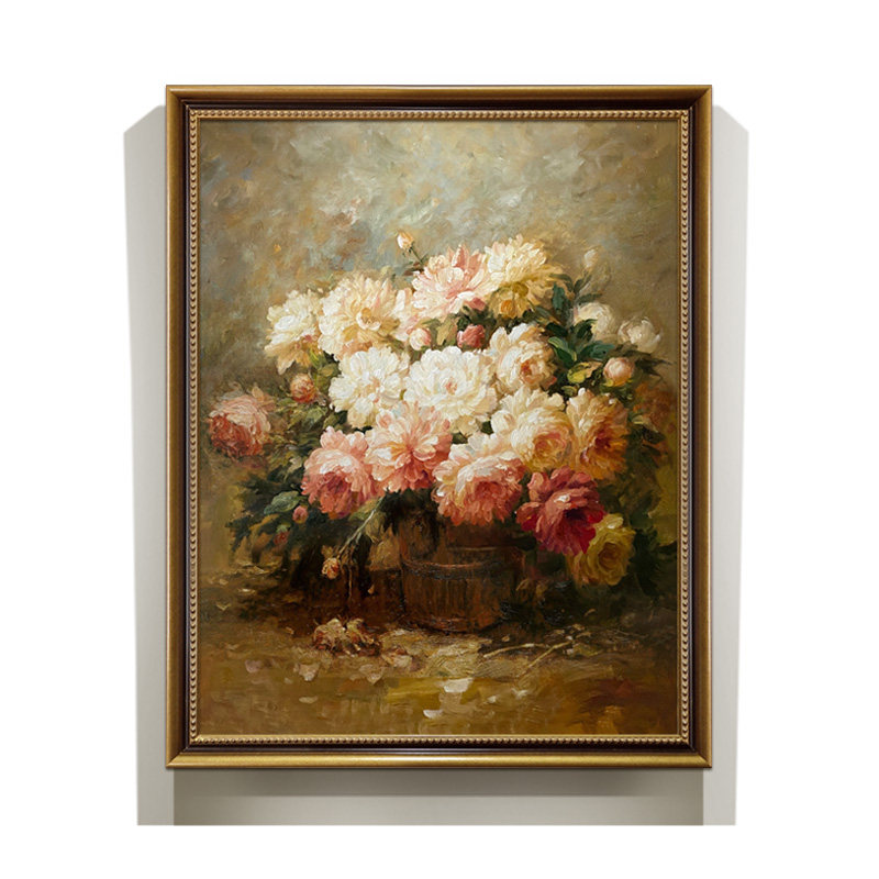 手绘油画挂画美式花卉古典欧式玄关走廊餐厅油画