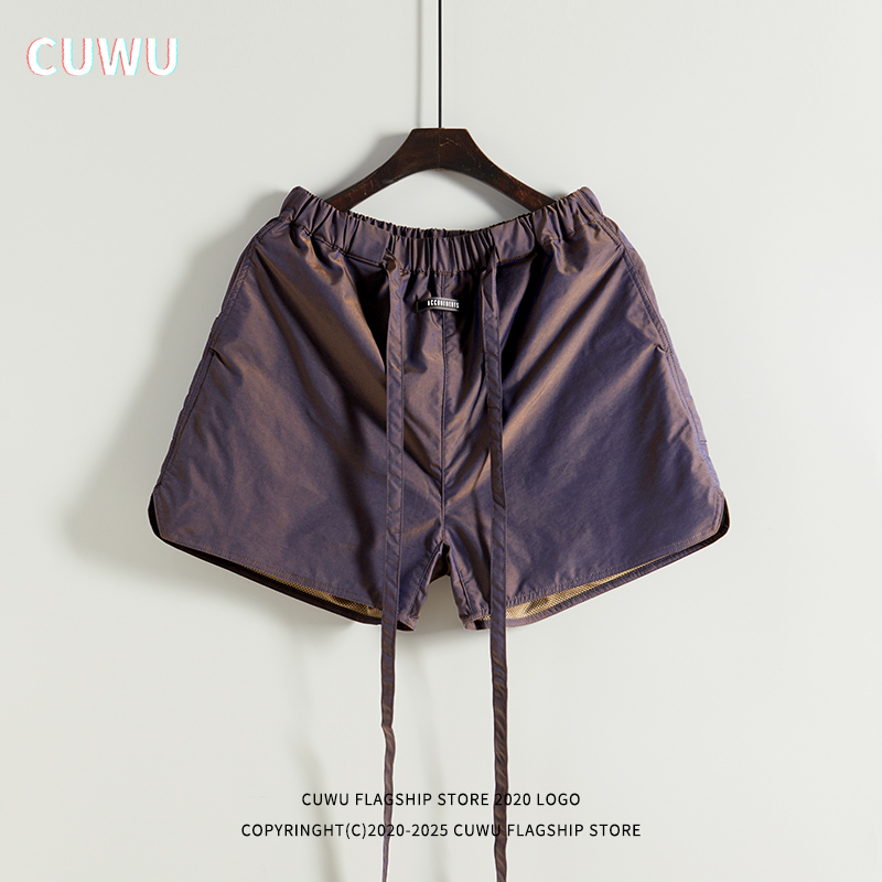 欧美反光镭射短裤男士休闲潮牌工装裤网红宽松原宿风五分裤子男