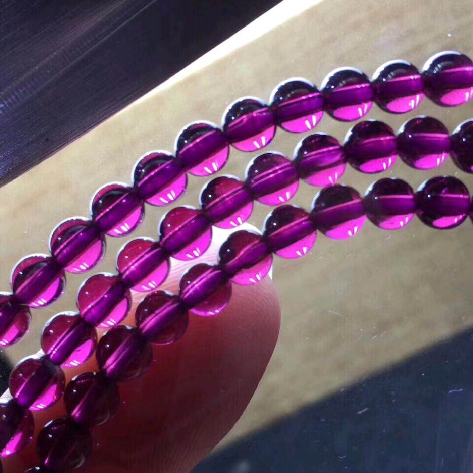 丑美三圈左右玻璃体超紫手链老料石榴石乌石紫牙手链