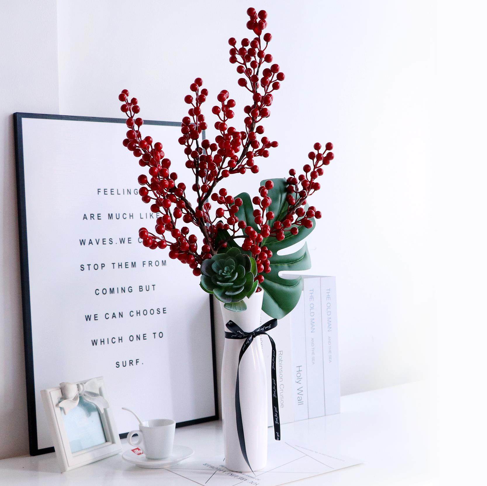 干花仿真豆花花束浆果红豆相思发财绿植植物阔叶仿真花