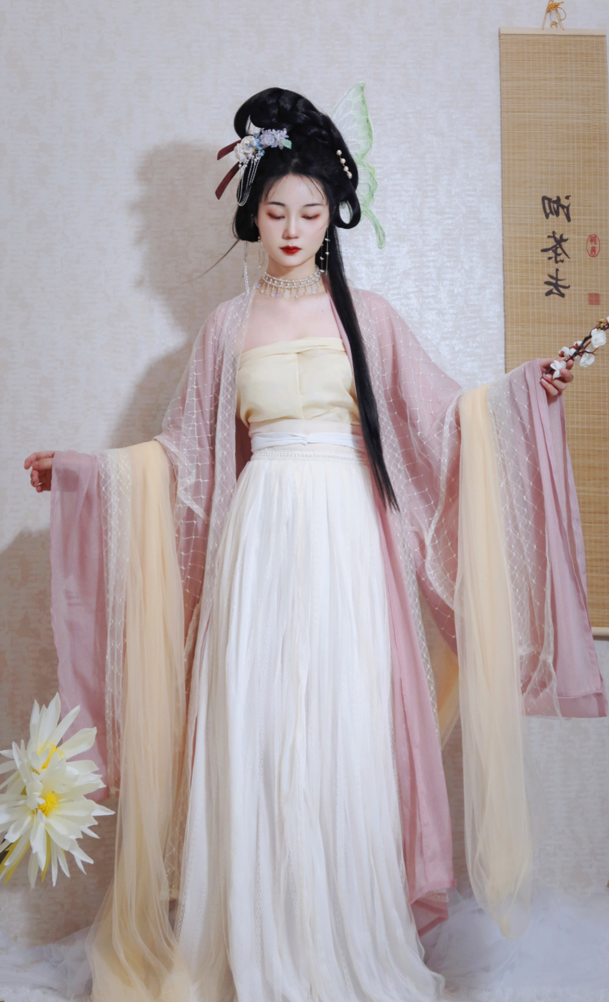 岁余原创褶裙蕾丝宋抹齐片式一片大袖纯色宋制汉服