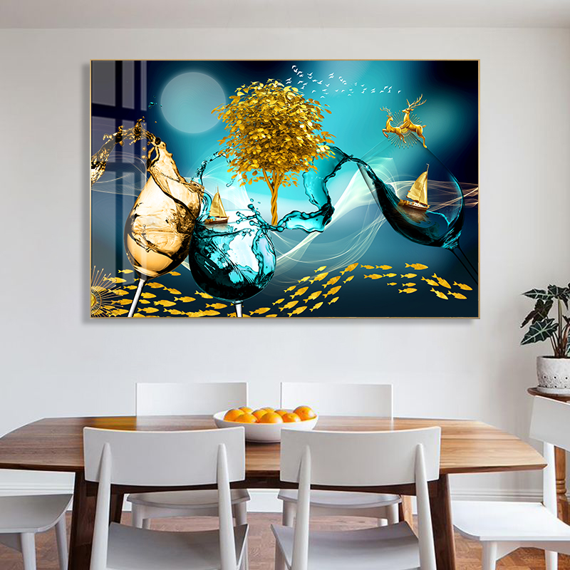 餐厅装饰画现代简约轻奢奢风饭厅挂画单幅酒杯餐边柜现代装饰画