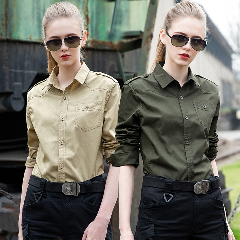 新款户外战术衬衫女春季长袖开衫衬衣韩版修身工装上衣帅气休闲男