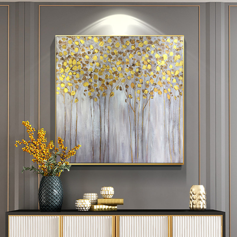 金箔油画现代简约客厅玄关餐厅装饰壁画抽象黄金油画