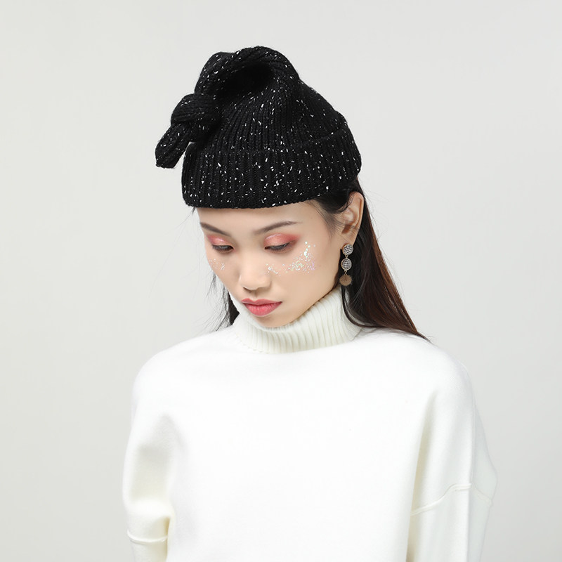 nome星空花纱女巫针织帽女百搭休闲毛线加厚帽子