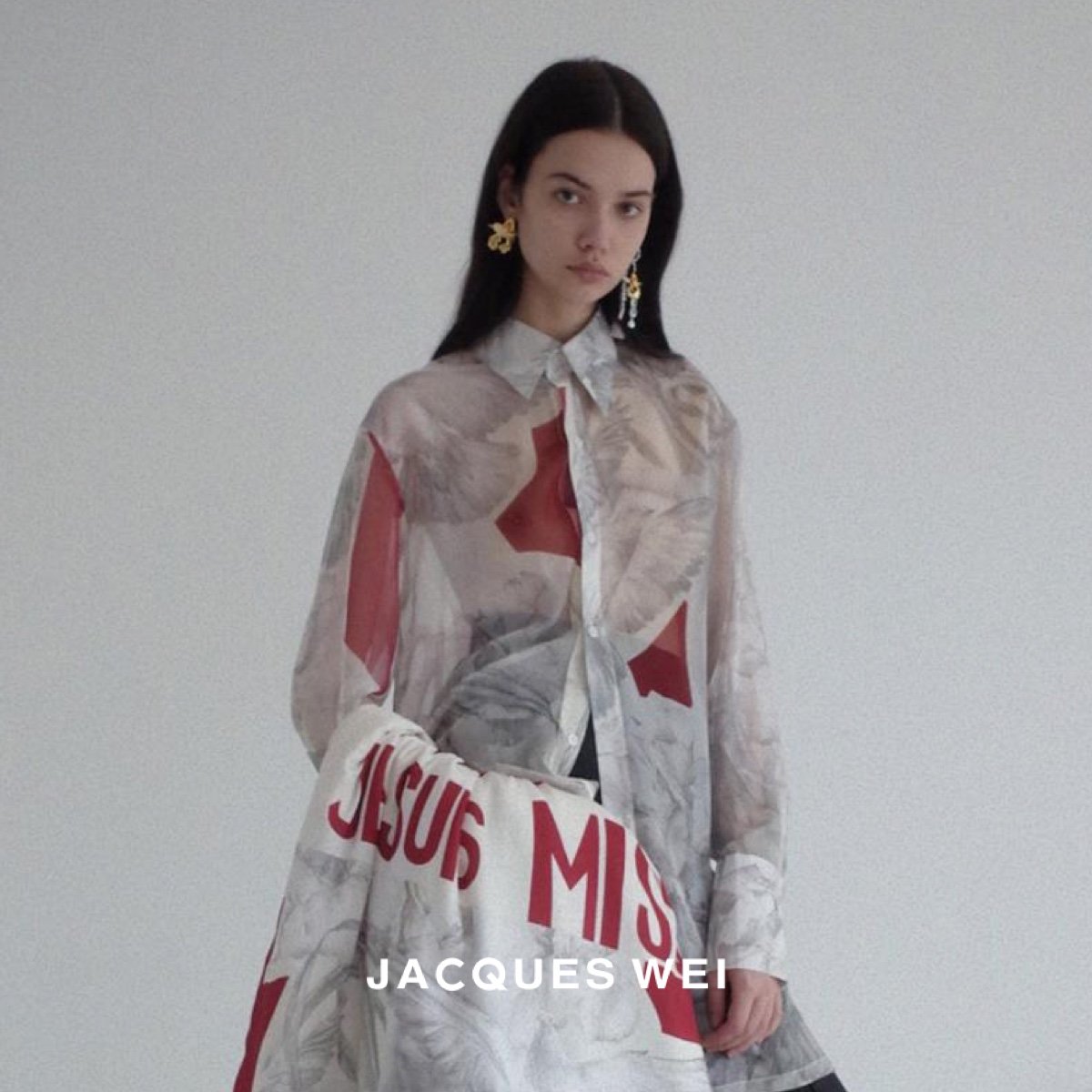 jacqueswei21ss多色印花长款长袖衬衫jacqueswei衬衫