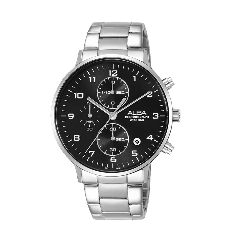 日本alba雅柏alba手表男士黑色不锈钢石英腕表日韩腕表
