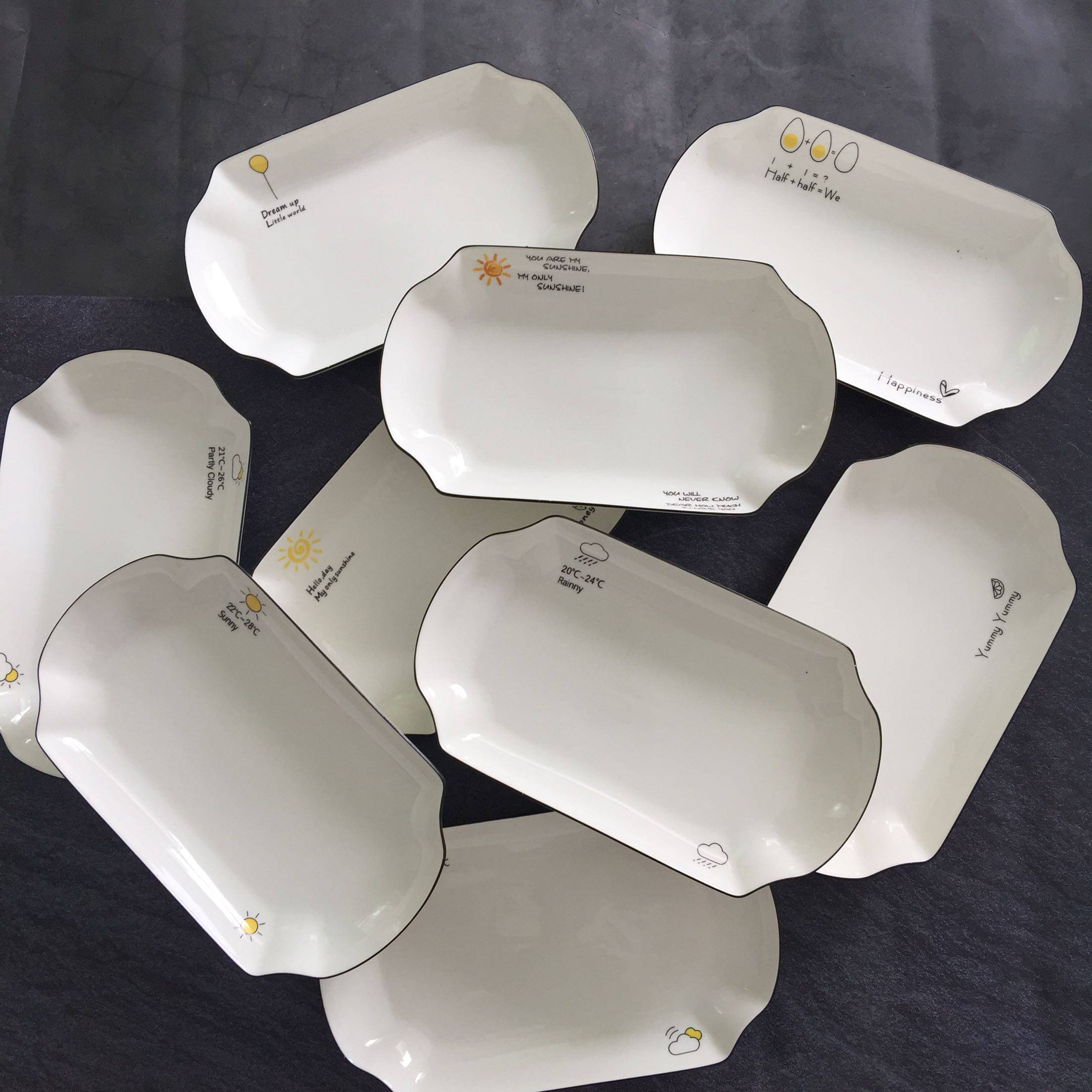 12英寸家用鱼盘新款长方形陶瓷餐盘盘子大号蒸鱼盘