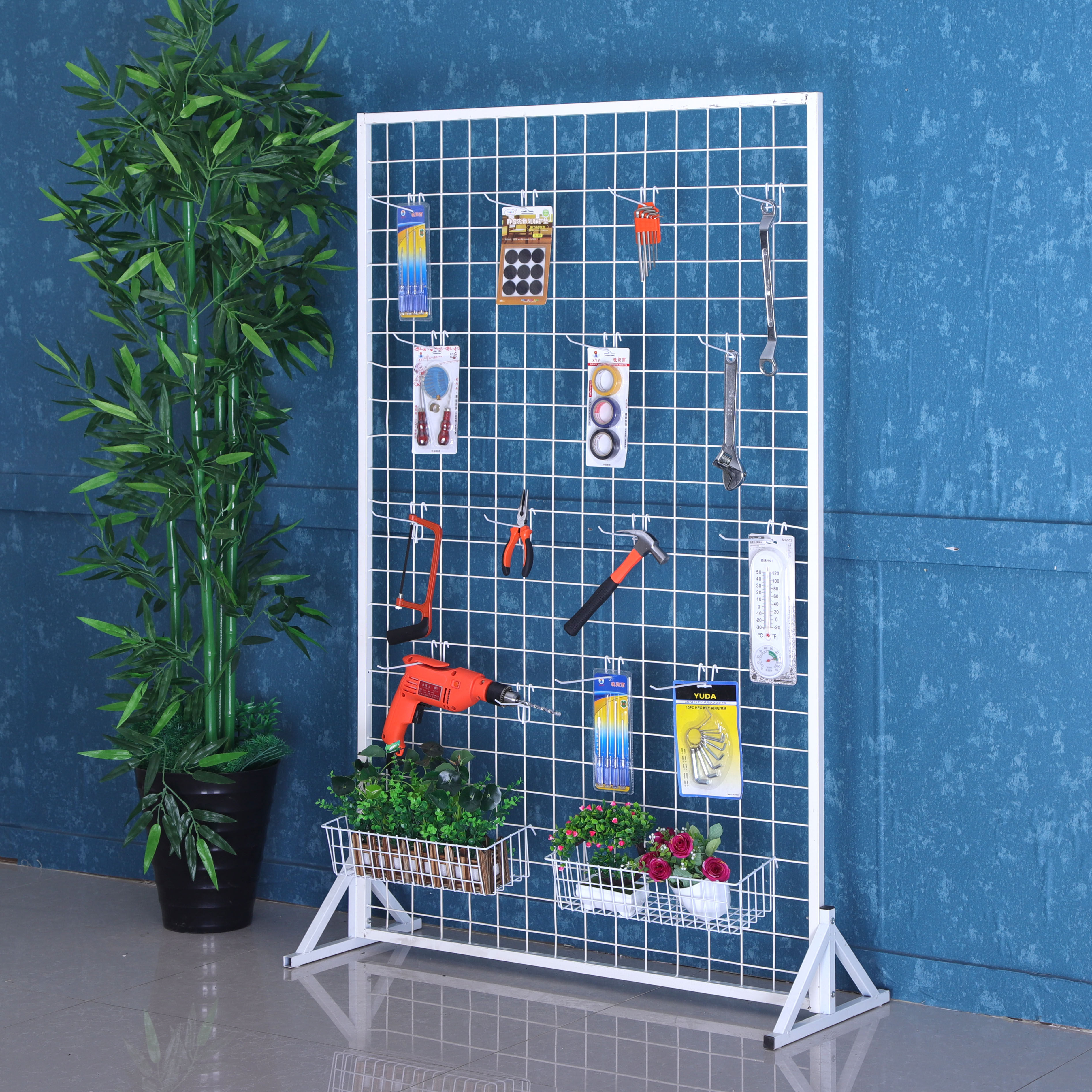 立式铁艺网架落地移动网片超市铁丝网格网架展会幼儿园饰品展示架