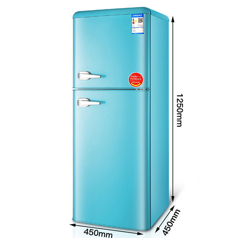 奇声彩色复古冰箱家用小型公寓双门网红蓝黄色时尚韩欧美式电冰箱