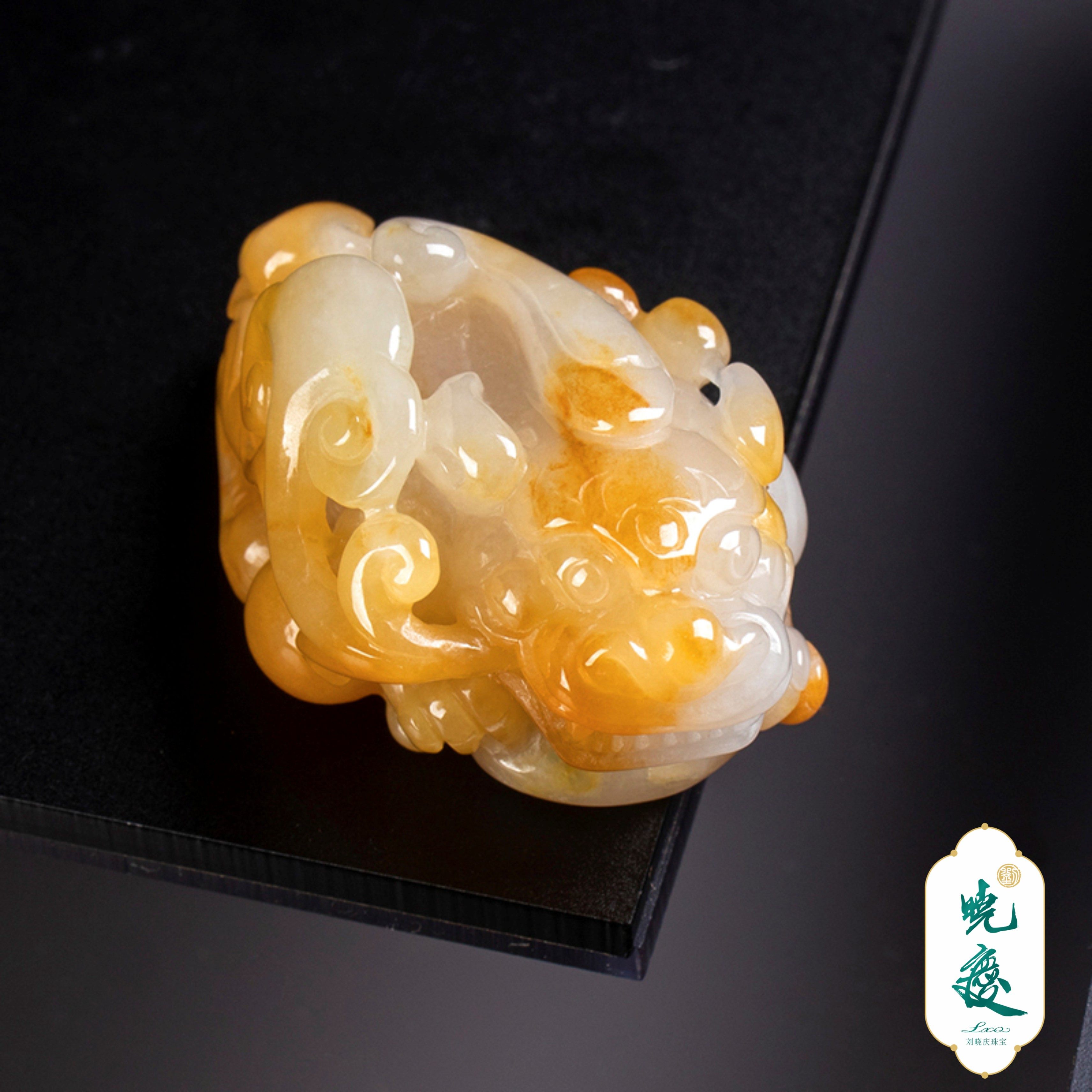 刘晓庆珠宝天然翡翠糯冰种俏色黄翡招财貔貅吊坠颈饰