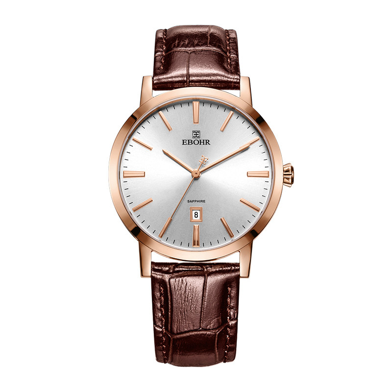 ebohr依波专柜同款同步情侣石英手表男女棕色国产腕表