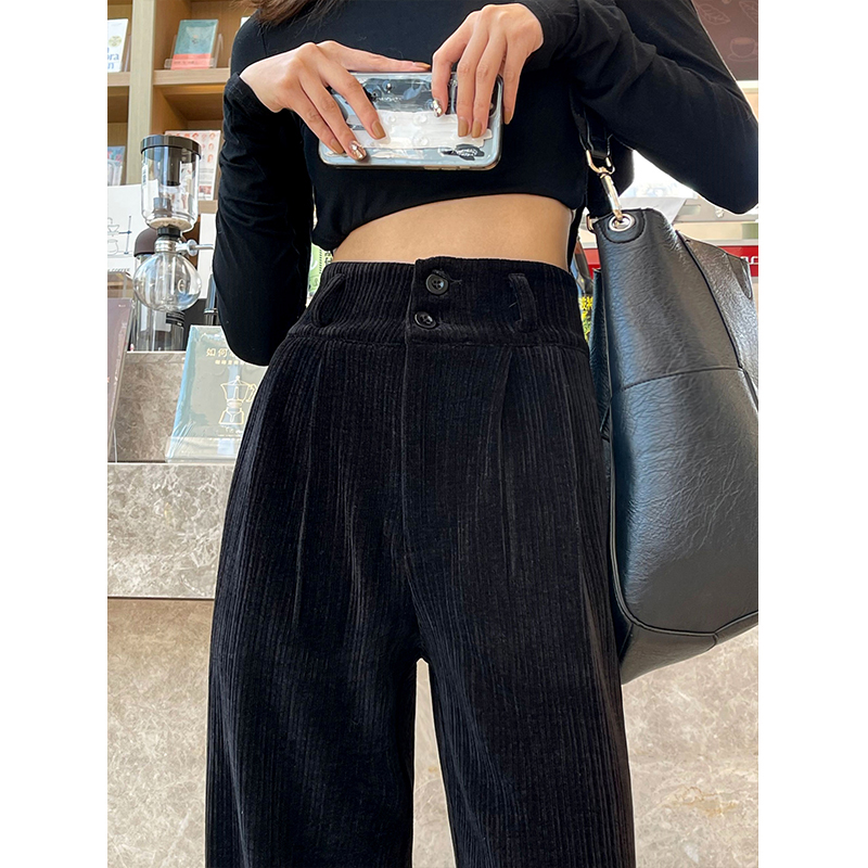 雪尼尔阔腿裤女秋冬加绒2021新款灯芯绒裤子拖地直筒裤高腰西装裤
