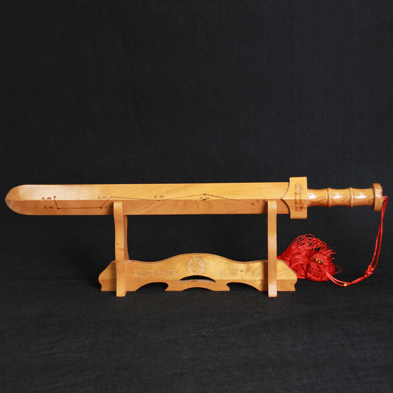 桃木木剑七星汉剑雕刻木雕木雕工工艺品剑架摆件木雕