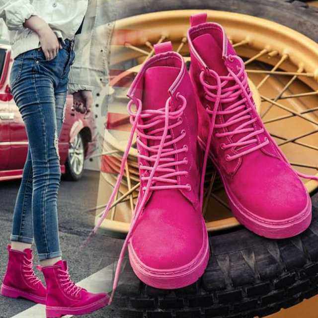 复古马丁靴女短靴英伦风百搭粉色单靴学生平底时装靴