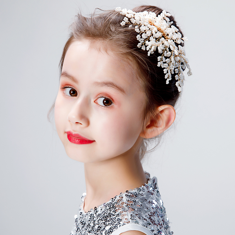 女童舞台走秀发梳头饰女孩生日礼物发饰手工串珠饰品影楼盘发插梳