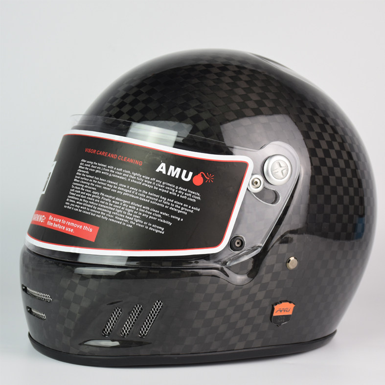 amu男士复古摩托车机车碳纤维安全轻便头盔全盔摩托车头盔