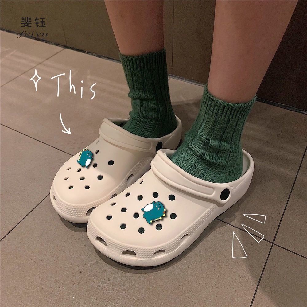 厚底洞洞鞋女凉拖ins增高百搭护士包头半拖包头拖