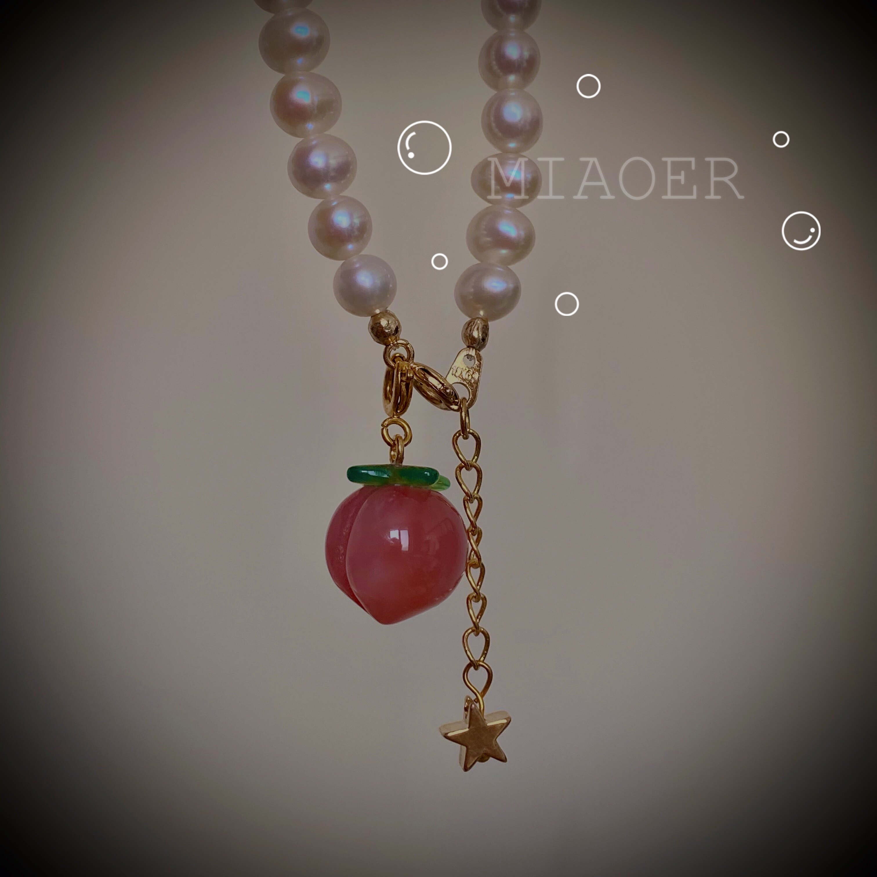 水蜜桃天然珍珠手链小珠桃子南红玛瑙可调调节手链