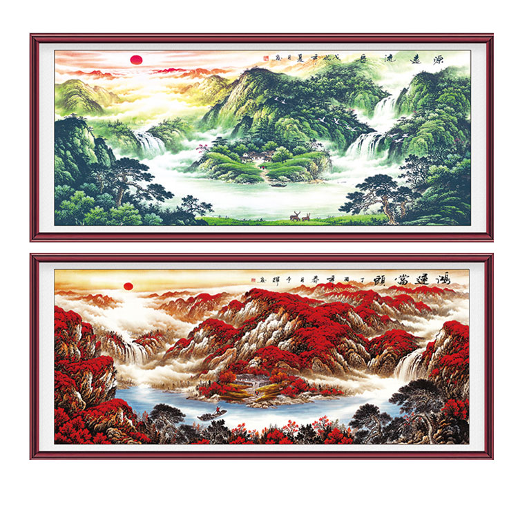 背景墙中式鸿运当头山水风景客厅书房沙发壁画贴画软装墙贴