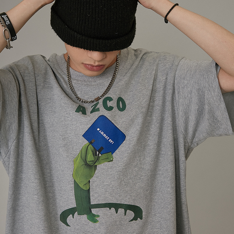 WISM虫虫 短袖t恤男夏季潮牌设计感小众宽松圆领人像印花情侣上衣