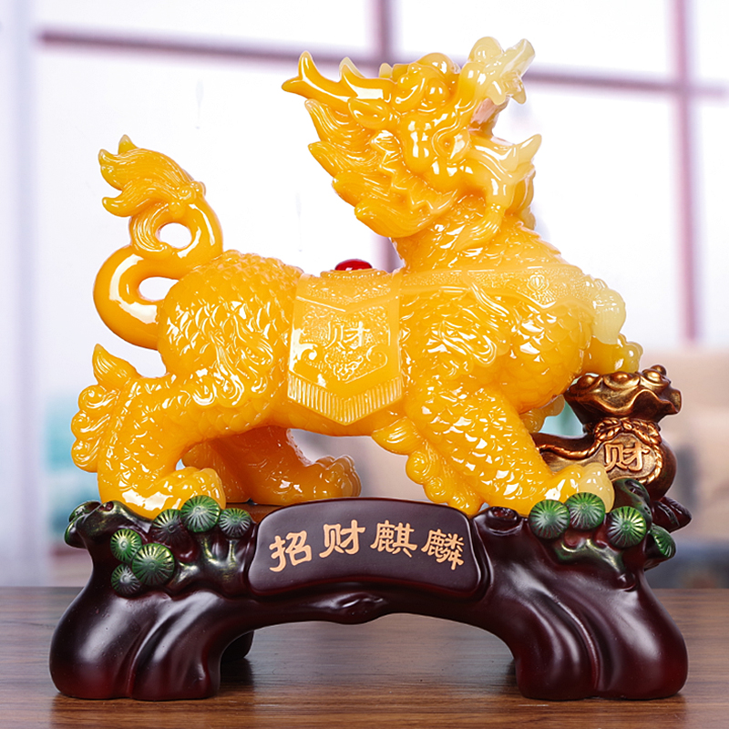 招财麒麟摆件一对大号客厅电视柜麒麟送子装饰品店铺开业风水礼品
