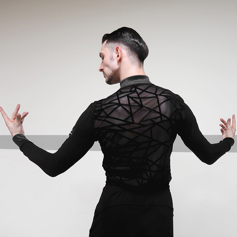 yjfy男士拉丁舞服装成年新款舞蹈长袖摩登舞服拉丁舞上装