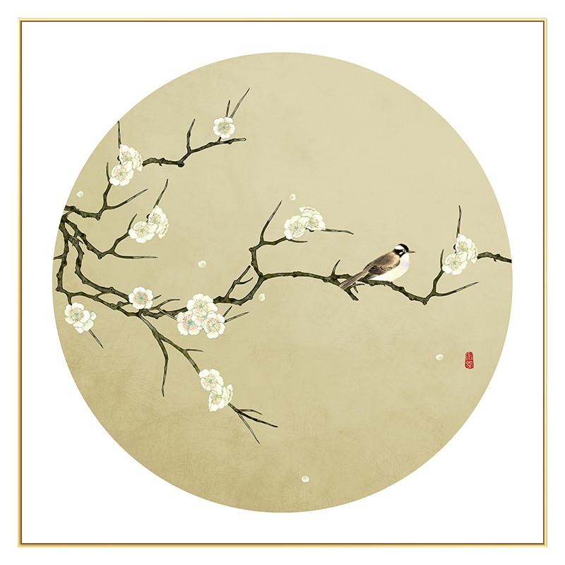 中式喜上眉梢装饰画新中式喜鹊玄关饭厅单幅中国国风现代装饰画