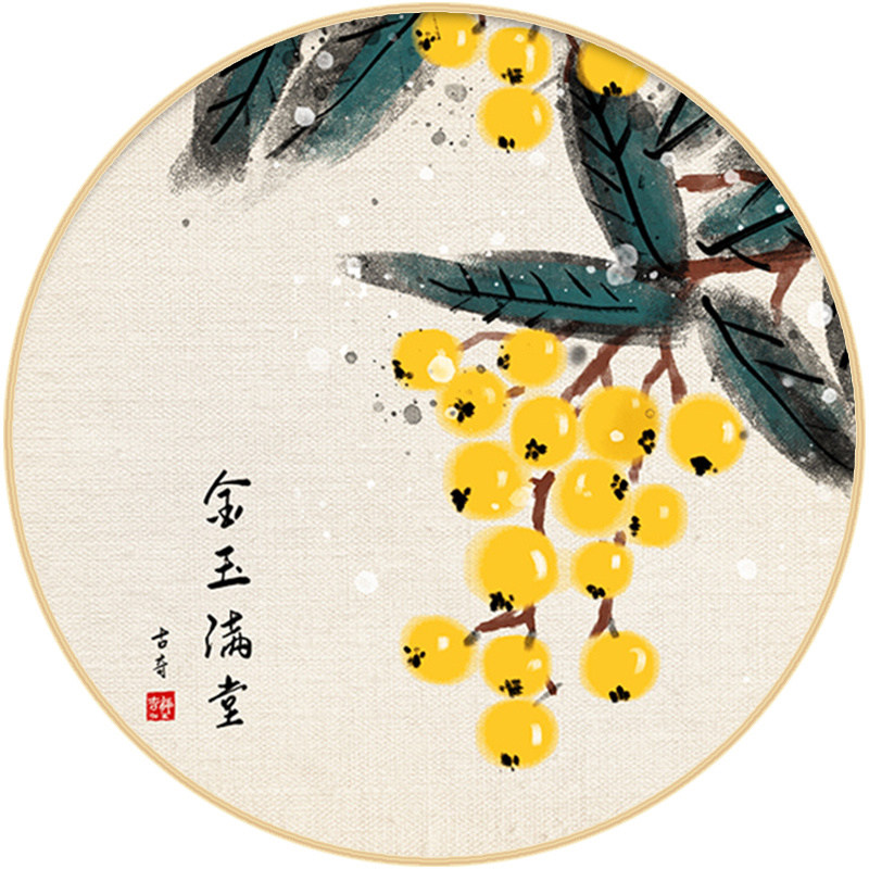 中式鸿运当头新中式圆形民俗中国国风装饰画餐厅墙面现代装饰画