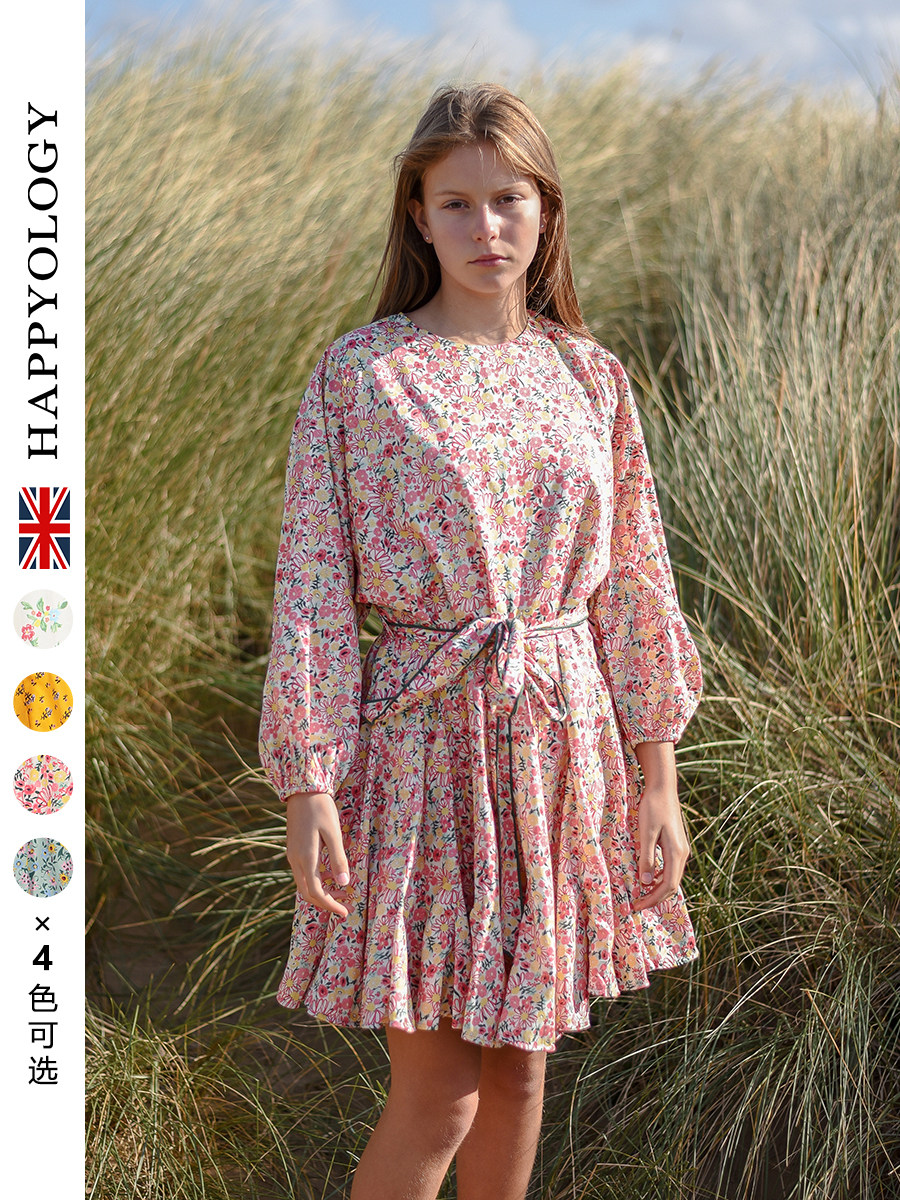 happyology英国亲子装成人连衣裙有机碎花英伦裙子长袖连衣裙