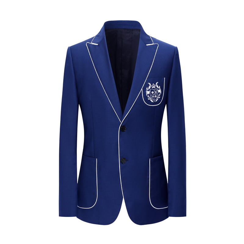 本派英式学院派复古休闲纯羊毛面料刺绣手工男士修身西服上衣单件